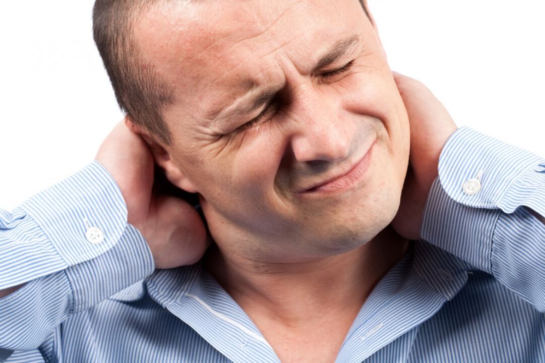 A man's neck hurts due to osteochondrosis